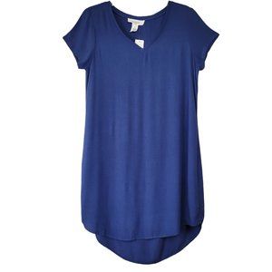 Workshop Women's S/M Dress Hi-Low Hem Short Sleeve V Neck Casual Rayon Blue NWT